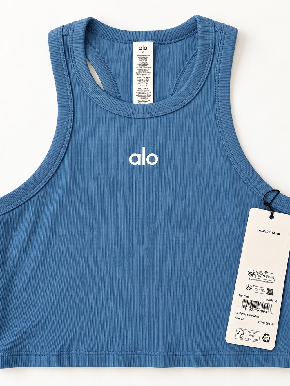 ALO Yoga Aspire Ribbed Crop Tank - California blue